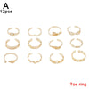 A set of 12 gold-toned adjustable open toe rings for women.