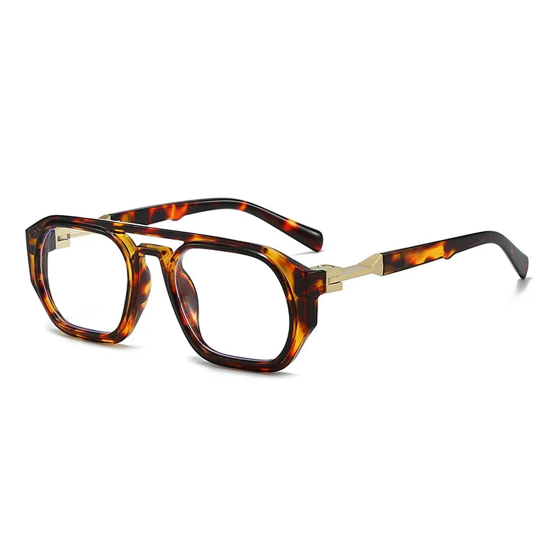 Un par de gafas de computadora cuadradas tortugas con detalles dorados y anti-luz azul.