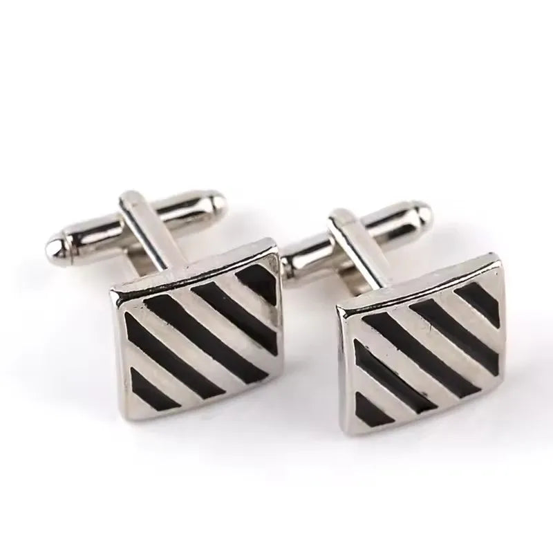 Pince-cuffs à motif rayé et carré en argent pour homme, à mécanisme à charnière