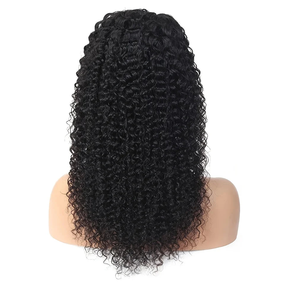 A natural Jerry curl lace front wig for women shown from the back.