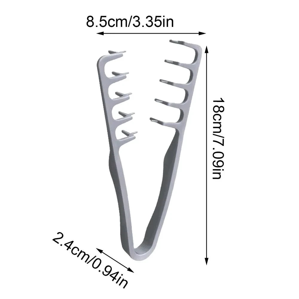 A silver volume boosting detangling hair comb shown with dimensions of 8.5cm/3.35in and 2.4cm/0.94in.