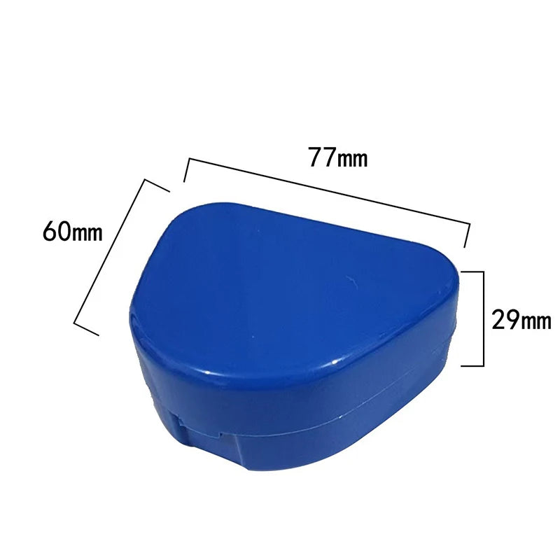 Blue double-layer dental braces for anti-snoring relief shown with dimensions 60mm, 77mm, and 29mm.