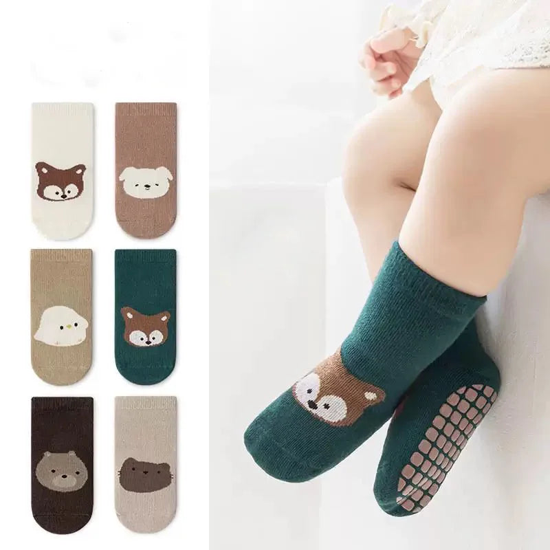 A set of cute cartoon animal socks featuring bears and cats in various earthy tones