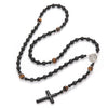 A black obsidian and tiger's eye beaded cross pendant necklace for men