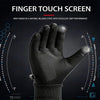 A close-up of a black finger touch screen glove being held, emphasizing grip performance.