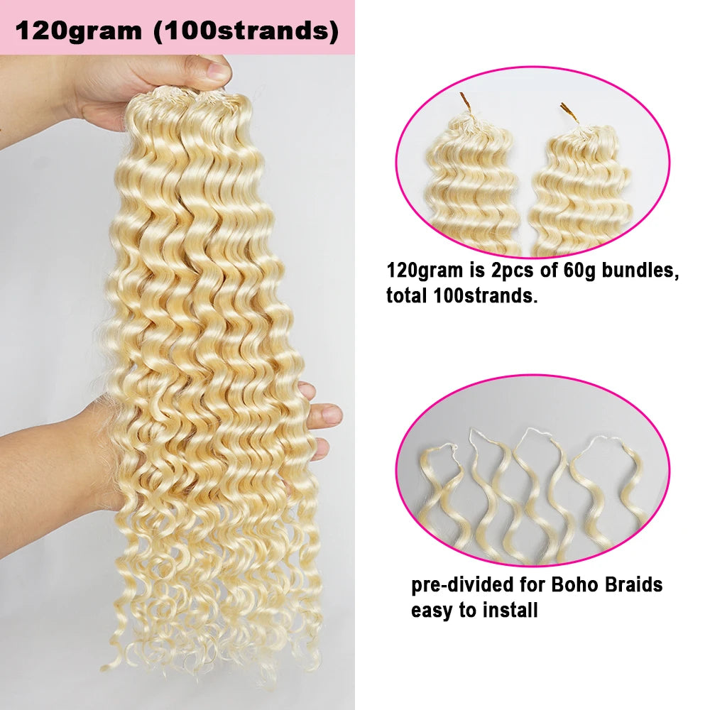 Ein Bund von 120 Gramm blonden Haarsträngen, vorgeteilt für Boho-Zöpfe.
