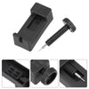 A black precision watch band link pin remover tool shown in various angles.