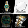A set of matching couple watches featuring a hardlex dial window, luminous hands, and a stainless steel strap.