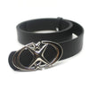 Black leather belt with a silver vintage gothic moon star buckle.