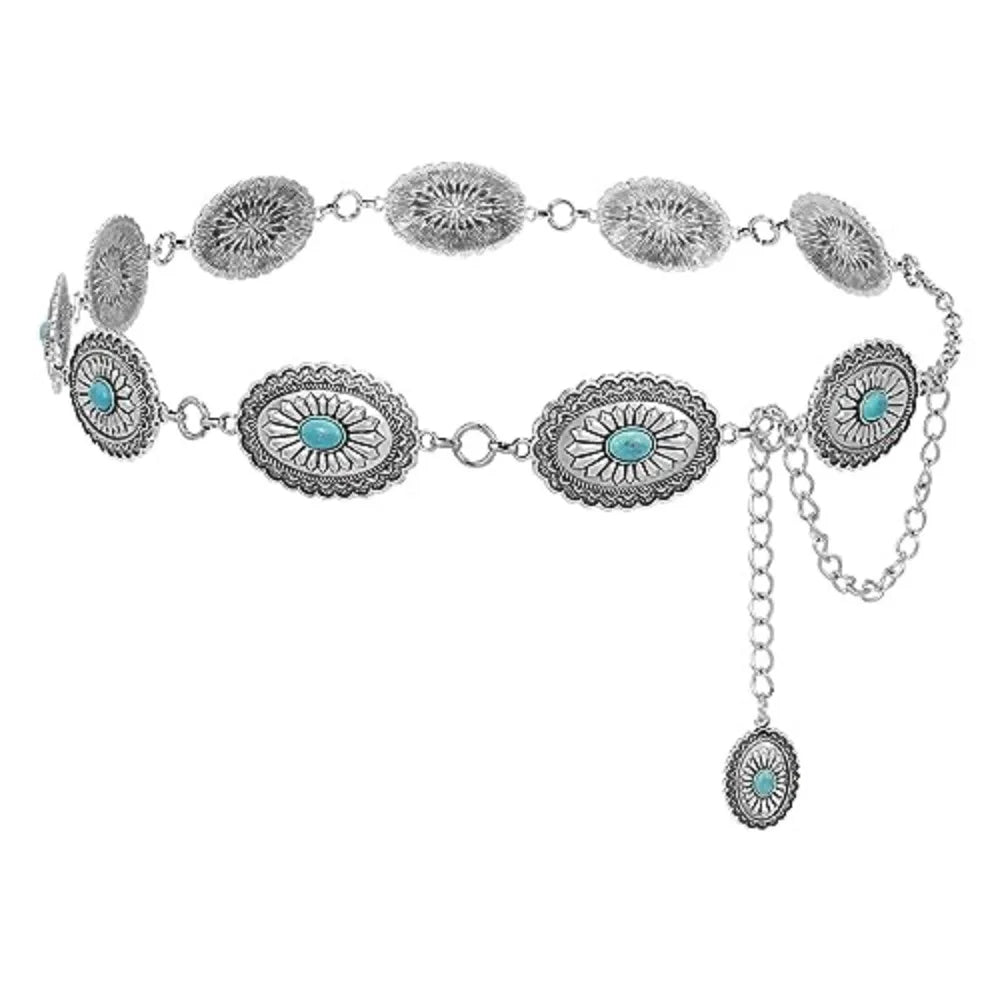 Ceinture à taille en métal argenté de style western