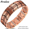A copper magnetic bracelet with a textured design and round magnetic studs on a wrist.