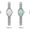 Un set de quatre montres-bracelets en quartz en acier inoxydable aux finitions noir, argent, bleu clair et vert.
