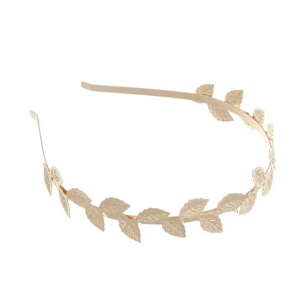 Gold leaf headband featuring delicate leaves for bridal or party accessories