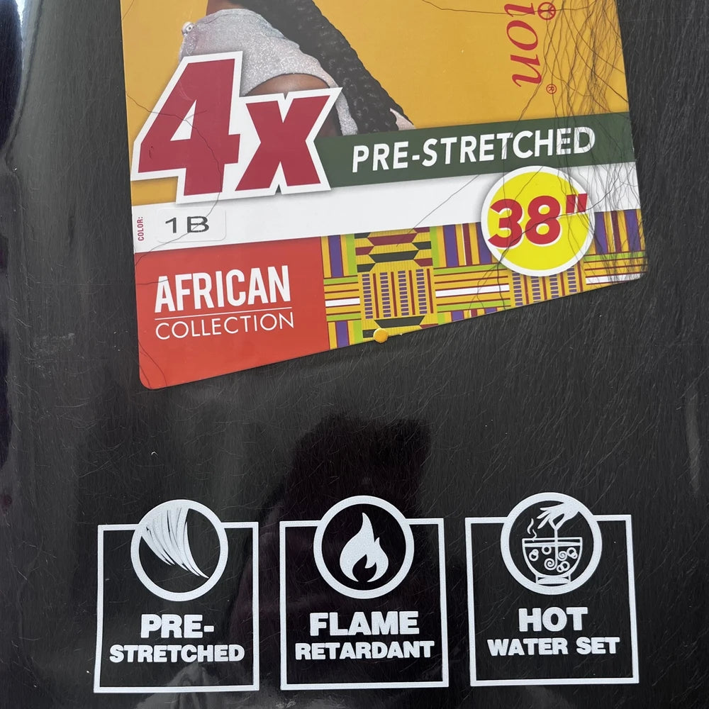 Verpackung für 4x vorgestrecktes afrikanisches synthetisches Zopfhaar mit Flammschutz und heißwasserset