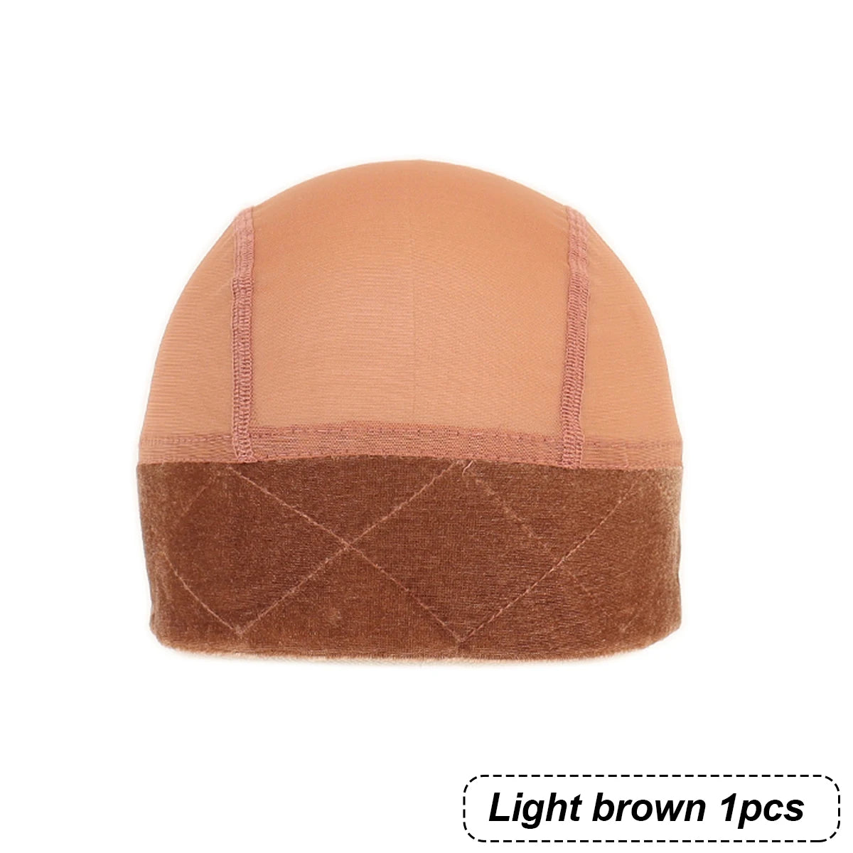 Light brown velvet wig grip cap with a smooth outer layer and a suede inner layer