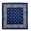 Bandana azul marino bordada con borde floral blanco y patrón cuadrado central