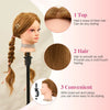 A display of professional cosmetology practice mannequin heads showing various hair styles and features.