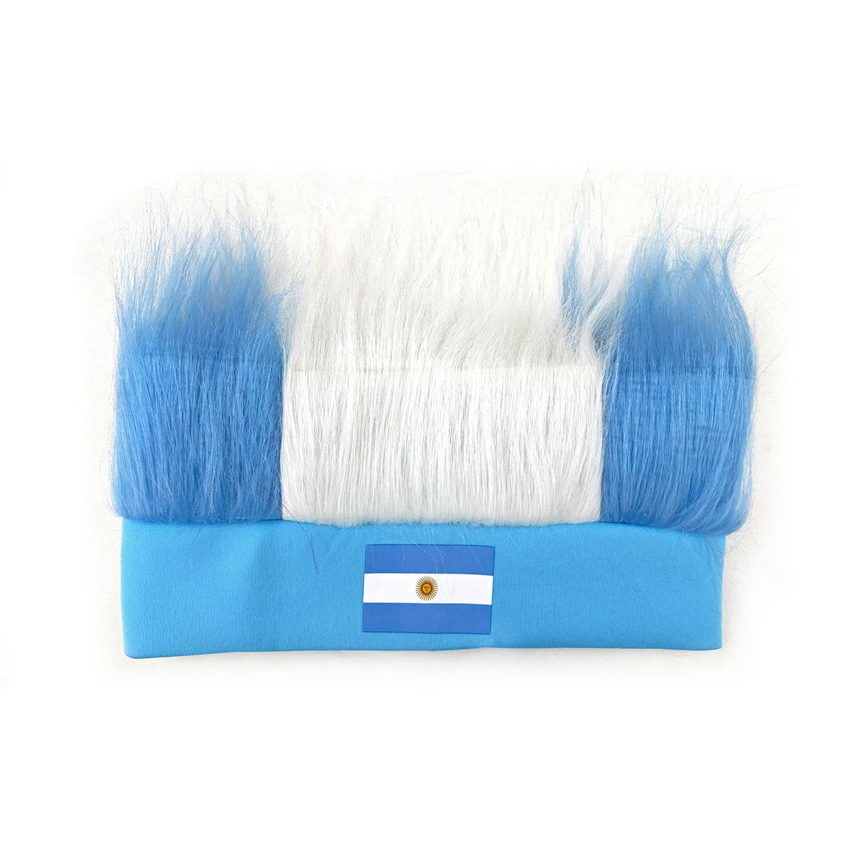 Footballfan-Perücke mit Stirnband aus blau-weißen Federn und Flaggenmotiv