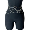 Top bodycon negro con cinturón de arnés de cuero falso ajustable y cadenas plateadas