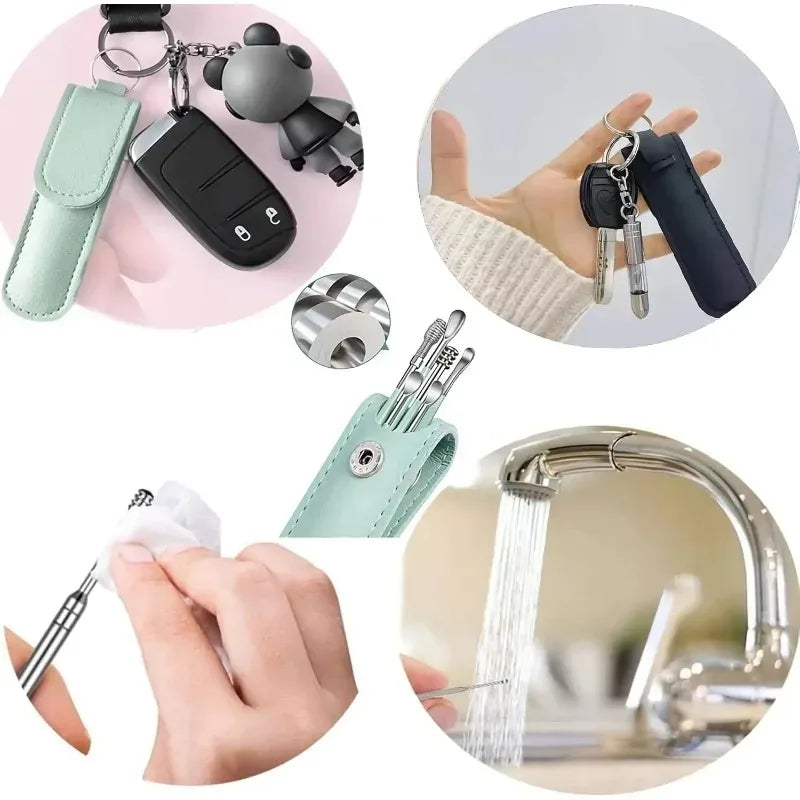 Set de herramienta de acero inoxidable para extracción de cerumen con dispositivo de limpieza y herramienta especializada