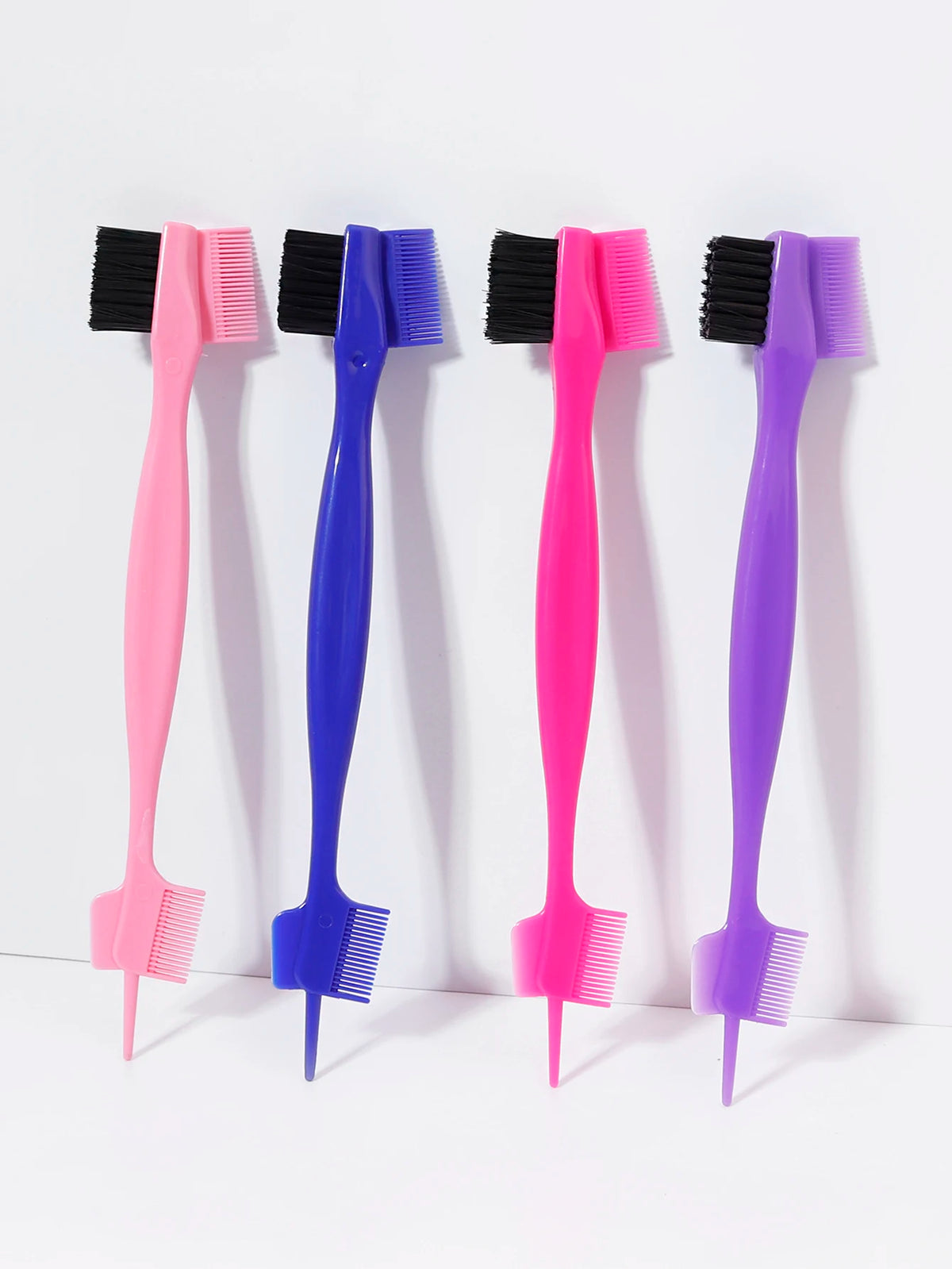 A set of five precision edge control hair combs in pink, black, blue, magenta, and purple.