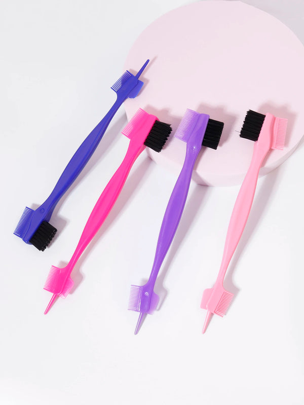 A set of five precision edge control hair combs in purple, pink, and black on a white background.