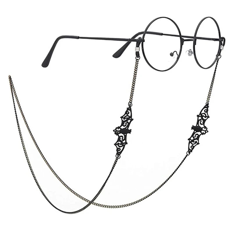 Black metal link eyeglass straps for glasses and sunglasses