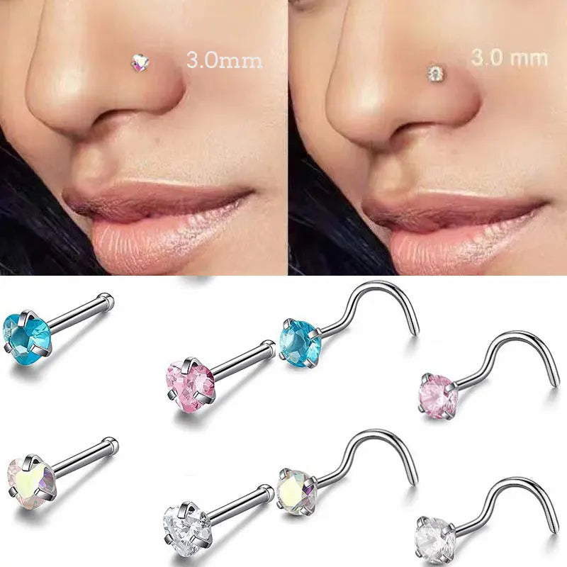 Colección de pendientes en forma de L de acero inoxidable en varios colores y acabados.