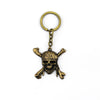A gold-toned skull pendant necklace with a circular loop and hanging chain.