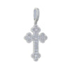 Collier pendentif croix argenté et serti de strass avec un design détaillé et scintillant.