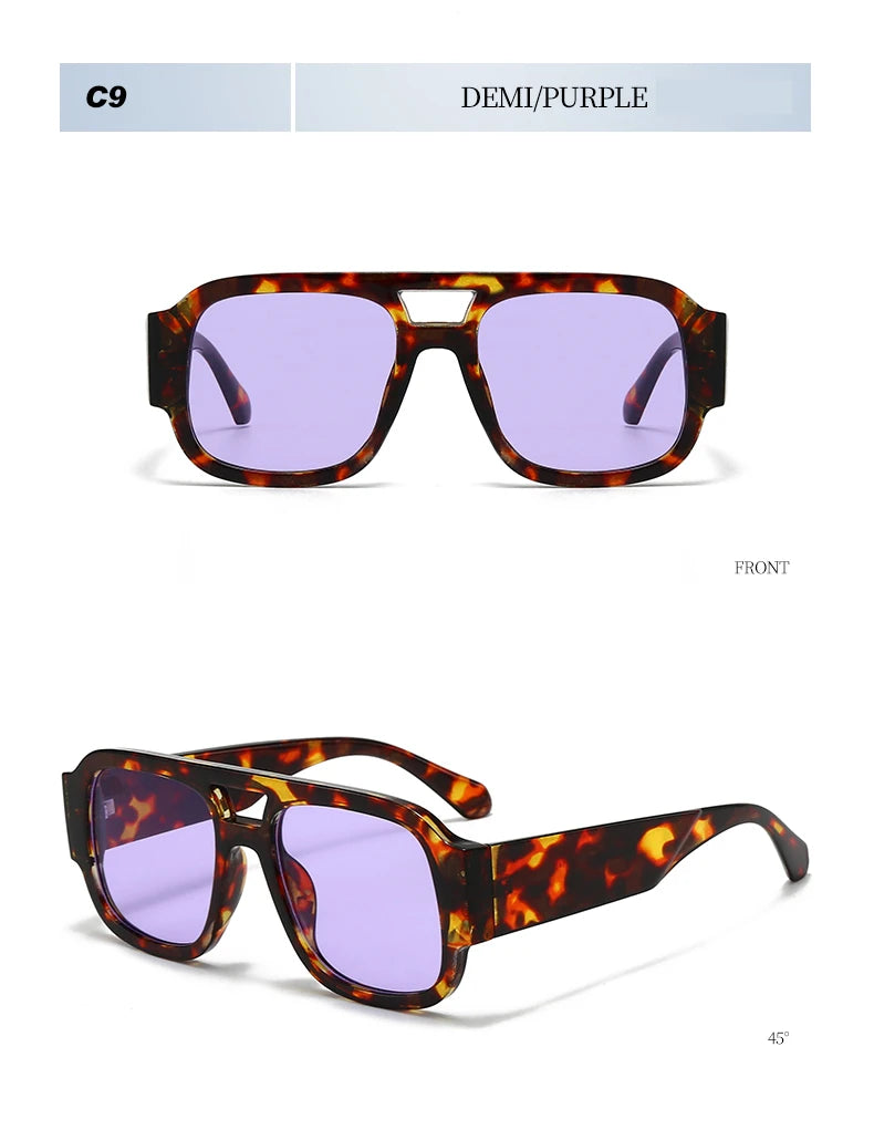 Vue de face des lunettes de soleil C9 demi/violet avec montures en écaille et double pont.