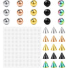 A grid display of various replacement fake eyebrow and lip labret studs in different metallic and iridescent finishes.
