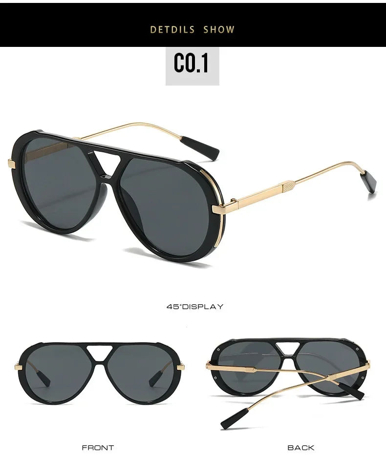 Schwarze retroverlauf-Sonnenbrille, vorne und hinten gezeigt.