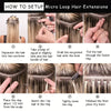 Step-by-step guide showing how to set up micro loop hair extensions using a tool kit.