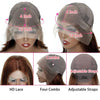 Schokoladenbraune Body-Wave-Lace-Front-Perücke mit verschiedenen Accessoires wie Kämme und verstellbaren Riemen.