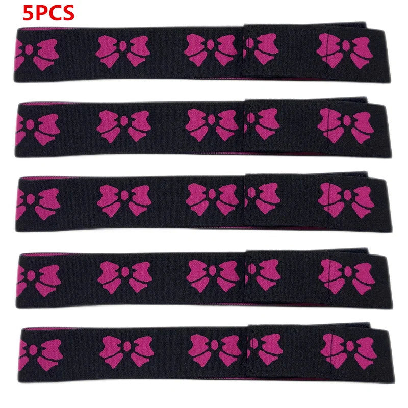 Cinco paquetes de bandas elásticas negras con detalles de lazo rosa para los bordes de peluca