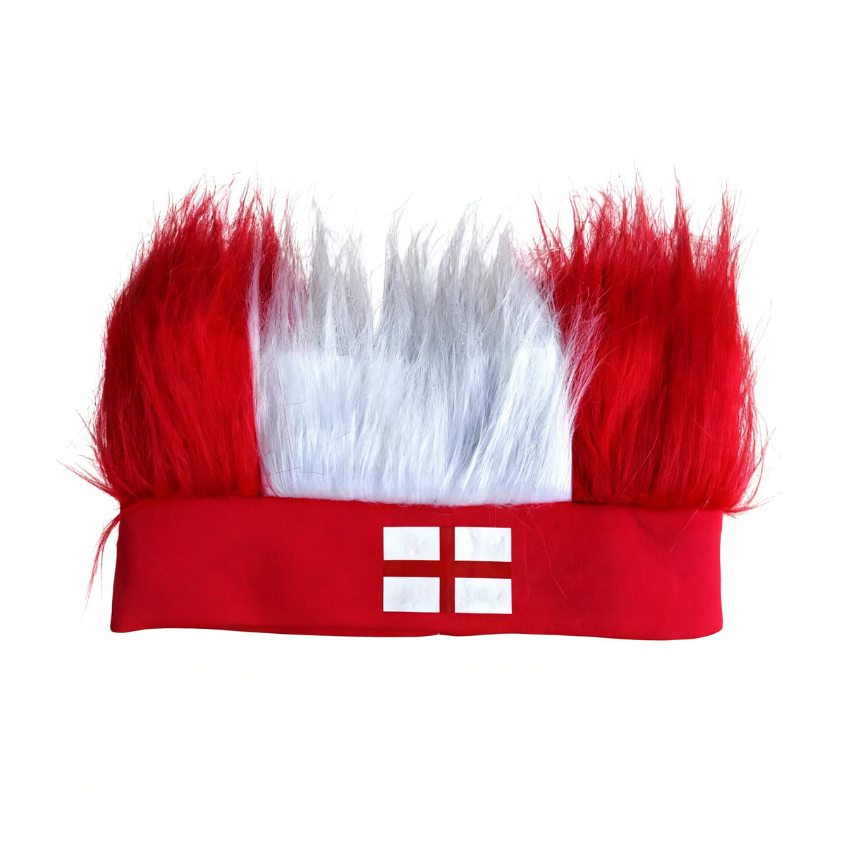 Football-Fan-Perücke-Haarreif mit roter und weißer Länderflagengestaltung.
