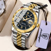 Montre-bracelet quartz lumineuse homme argent et or avec bracelet en cuir, présentée sur une surface claire.