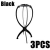 Soporte plegable portátil para peluca negra con marco circular y patas