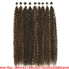A bundle of long curly hair extensions in dark brown color