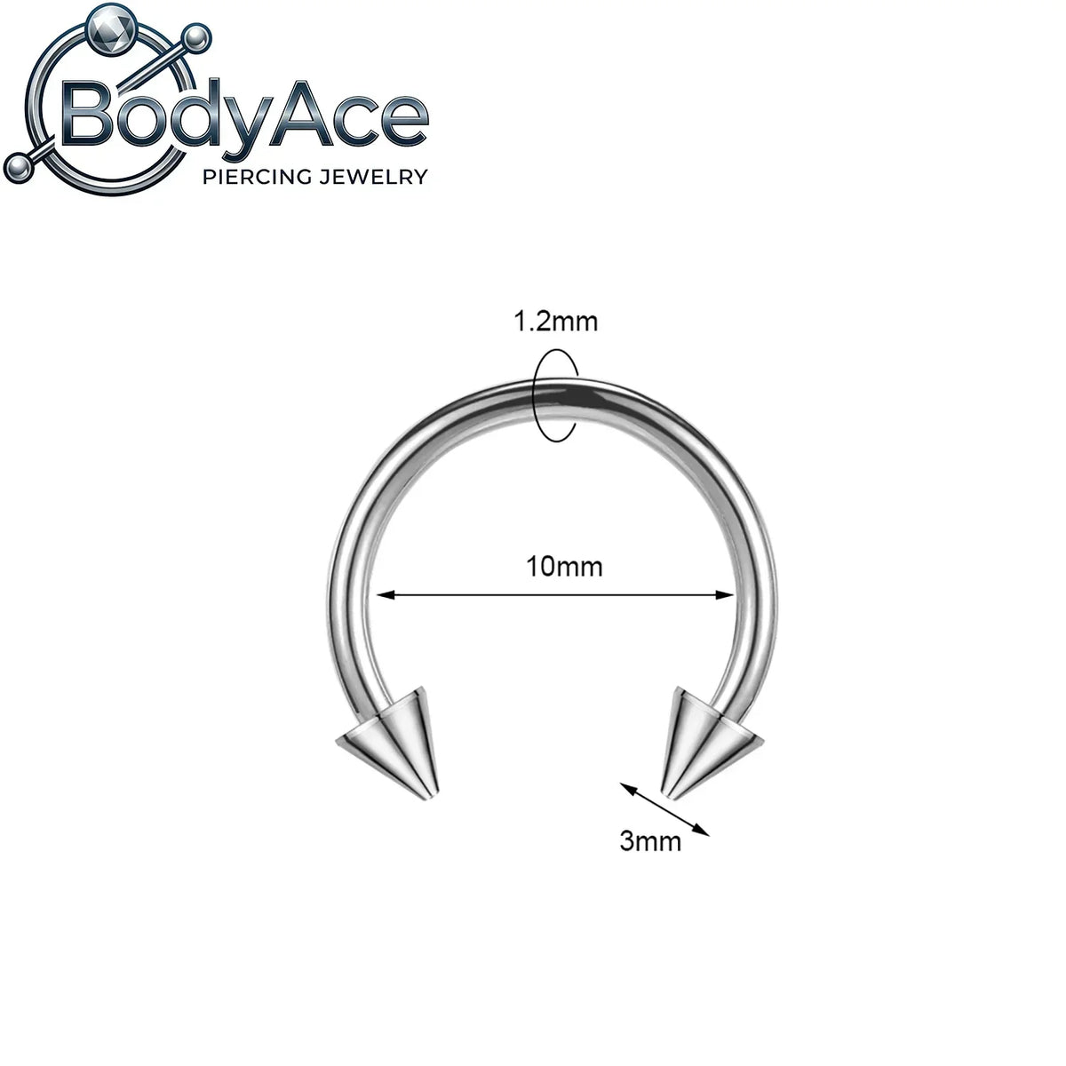 A silver titanium steel nose ring with a CZ crystal, shown in a top-down view.