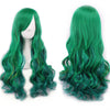 A pair of vibrant green ombre synthetic hair wigs displayed on a mannequin head.