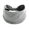 A gray boho knot headwrap hair band for women shown flat.