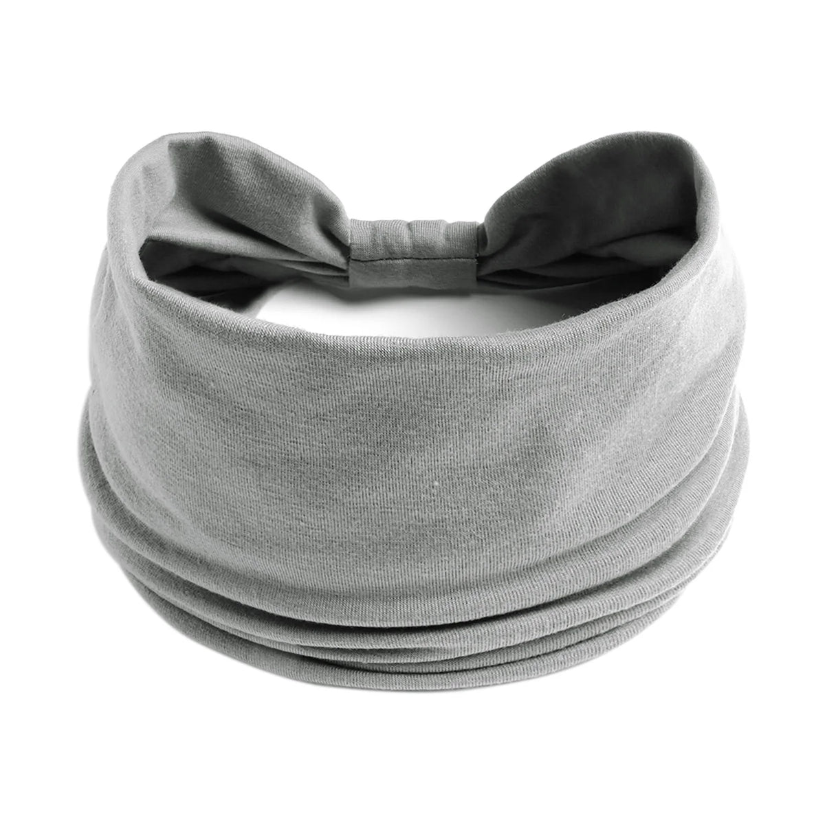 A gray boho knot headwrap hair band for women shown flat.