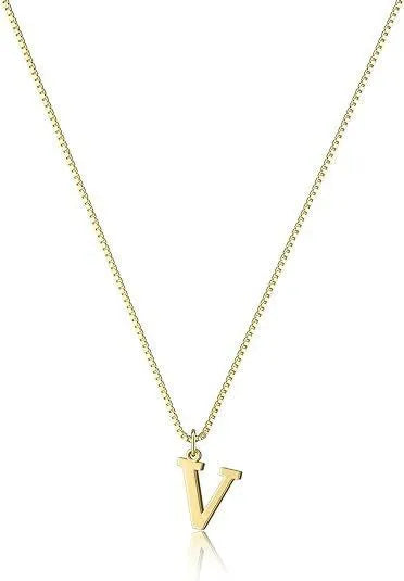 A delicate gold plated alphabet initial necklace featuring a letter V