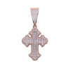 Collier pendentif croix en or rose glacé délicat avec chaîne texturée.