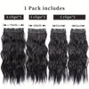 Un set de extensiones de cabello ondulado y largo de clip, en negro, incluyendo cuatro clips de 7 pulgadas, tres de 6 pulgada