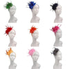 Collection de bandeaux élégants en plumes et fascinateurs de différentes couleurs et styles présentés sur un mannequin.