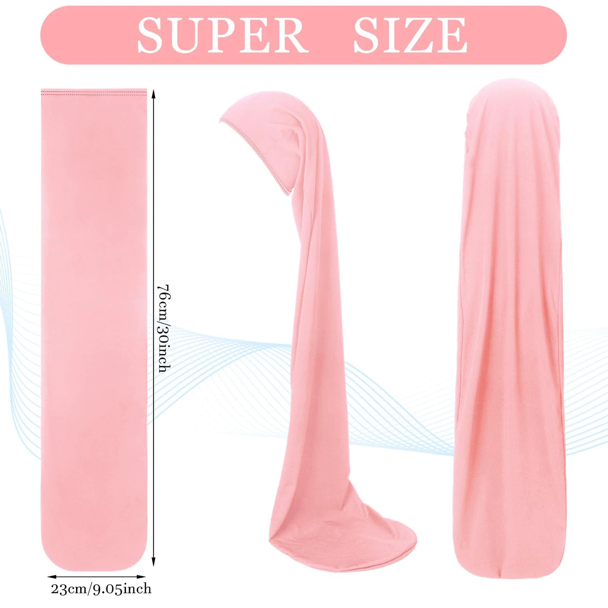 Pink super size soft knit hair wrap for sleeping and protection shown in various forms