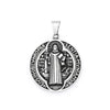 Vintage stainless steel pendant necklace featuring a Saint Benedict exorcism design.